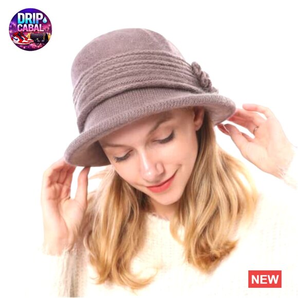 Winter Warm Knit Hat Crochet Visor Brim Cap with Flower Accent main image 4